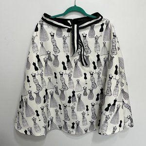 GRACIA M FULL FLAIR MIDI SKIRT BLACK WHITE DRESS FORM PRINT ZIP ELASTIC WAIST